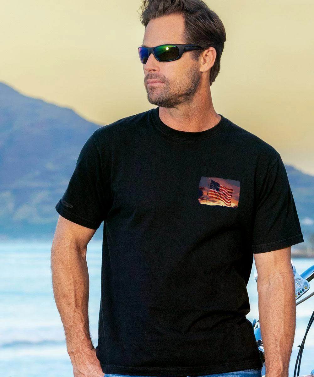 Flag Sunset - Black Short Sleeve Crewneck T-Shirt 4 Flag Sunset - Black Short Sleeve Crewneck T-Shirt - Image 2