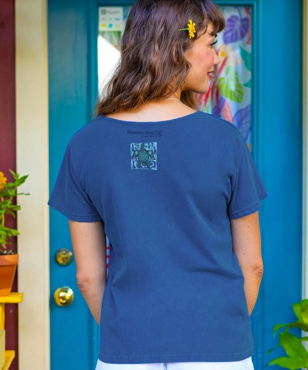 Floral Turtle - Blueberry Dyed Short Sleeve Scoop Neck T-Shirt 4 Floral Turtle - Blueberry Dyed Short Sleeve Scoop Neck T-Shirt - Image 2