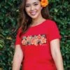 Hibiscus Sparkle - Candy Apple Red Dyed Short Sleeve Scoop Neck T-Shirt