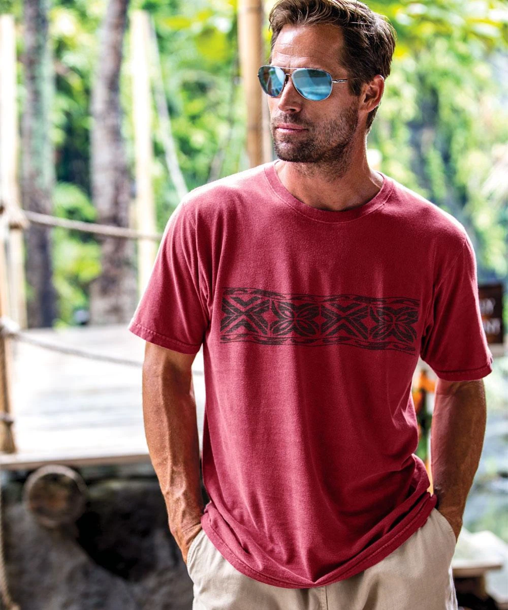 Tapa Band - Paradise Red Dyed Short Sleeve Crewneck T-Shirt 3 Tapa Band - Paradise Red Dyed Short Sleeve Crewneck T-Shirt