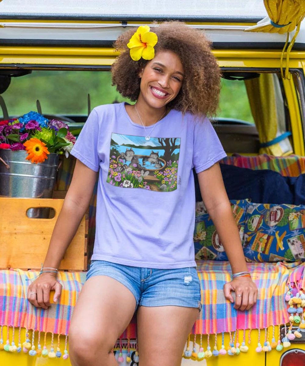 B. Kliban Hot Tub Cats - Lavender Dyed Short Sleeve Scoop Neck T-Shirt 3 B. Kliban Hot Tub Cats - Lavender Dyed Short Sleeve Scoop Neck T-Shirt