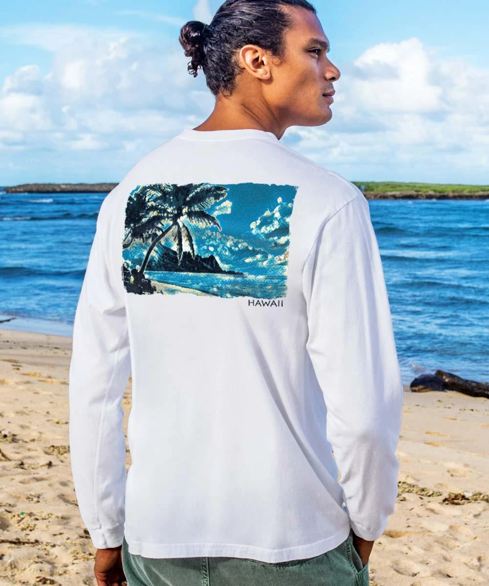 Tropical Scenic - White Long Sleeve Crewneck T-Shirt 3 Tropical Scenic - White Long Sleeve Crewneck T-Shirt