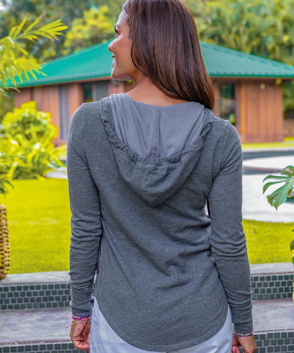 Hibiscus Lei Po’o - Gray Heather Long Sleeve Harmony Hooded T 4 Hibiscus Lei Po’o - Gray Heather Long Sleeve Harmony Hooded T - Image 2